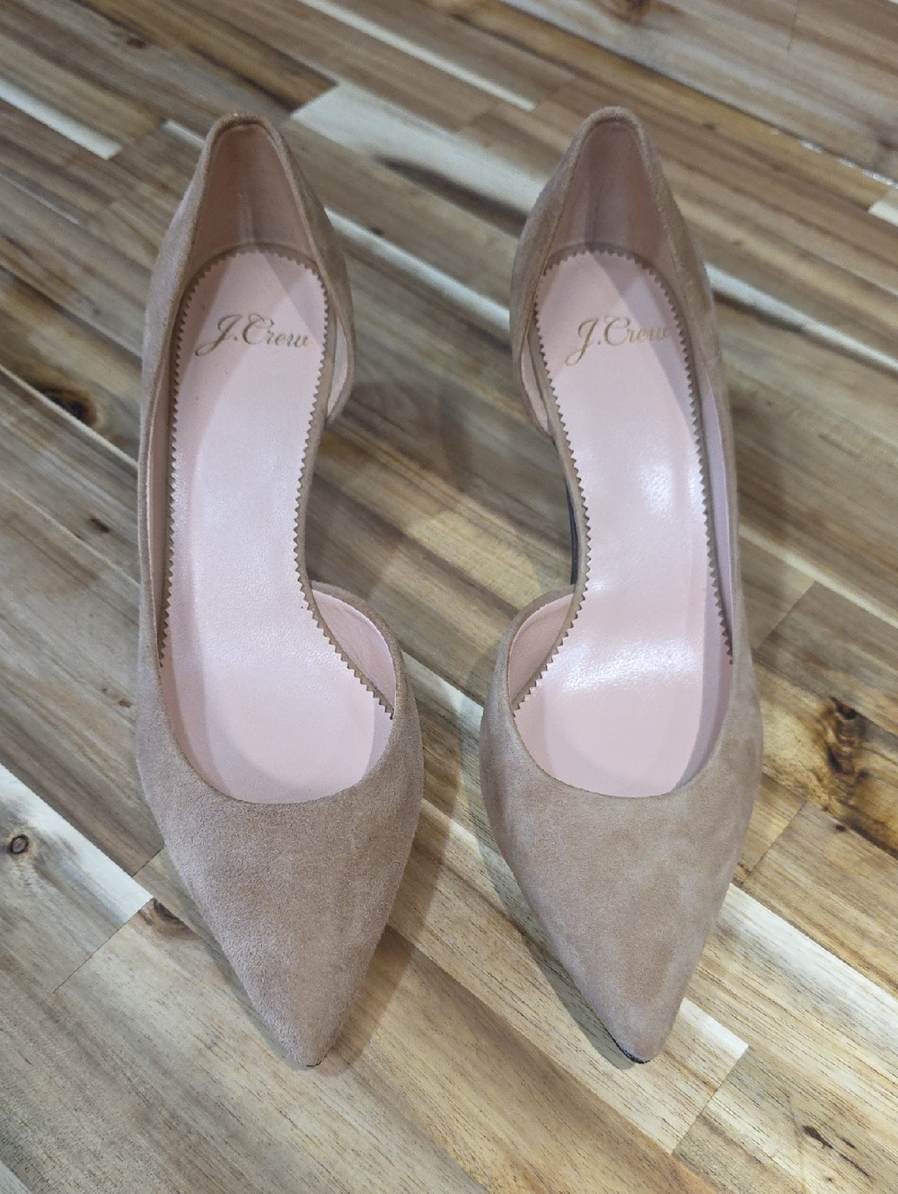 J.Crew Lucie Suede D'Orsay Pointed Toe Pumps Ashen Brown Tan Heel Size 6
